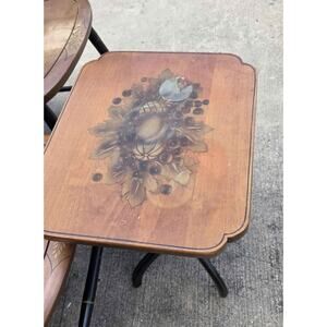 Vintage L. Hitchcock Stenciled Black Candle Stand Side Table read des